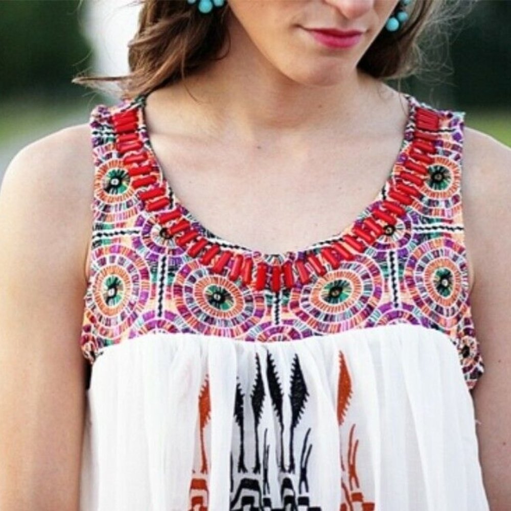 Anthropologie Akemi + Kin Siargao beaded embroidered layered sleeveless tank top